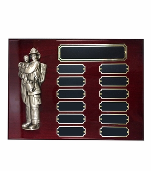 9 X 12 INCH FIRE FIGHTER PERPETUAL PLAQUE ON PIANO FINISHED CHERRY BOARD