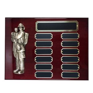 9 X 12 INCH FIRE FIGHTER PERPETUAL PLAQUE ON PIANO FINISHED CHERRY BOARD
