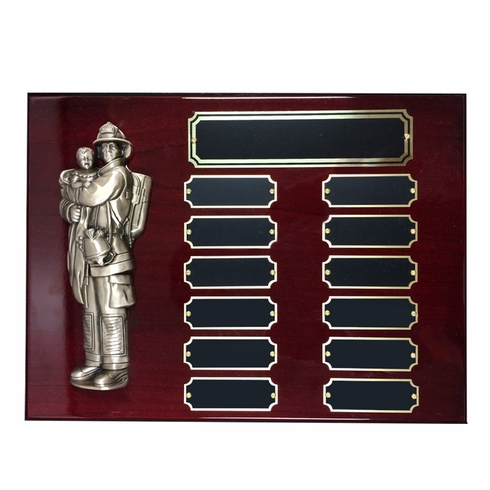 9 X 12 INCH FIRE FIGHTER PERPETUAL PLAQUE ON PIANO FINISHED CHERRY BOARD