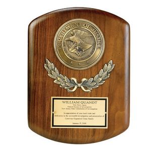 9 X 12 INCH GENUINE WALNUT DEPARTMENT OF JUSTICE PLAQUE WITH 4 INCH MEDALLION
