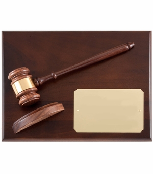 9 X 12 INCH GENUINE WALNUT GAVEL WITH BLOCK PLAQUE