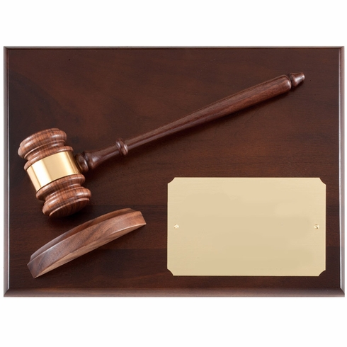 9 X 12 INCH GENUINE WALNUT GAVEL WITH BLOCK PLAQUE