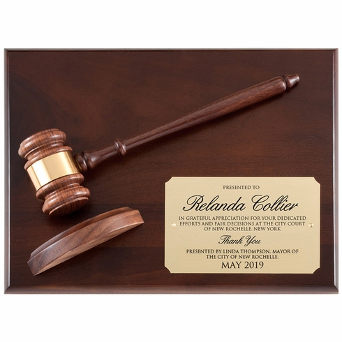 9 X 12 INCH GENUINE WALNUT GAVEL WITH BLOCK PLAQUE
