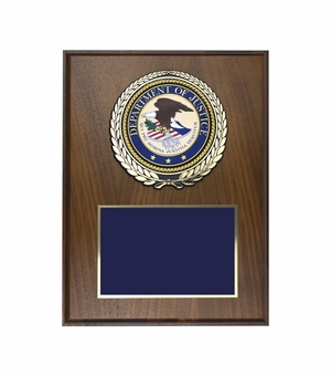 9 x 12 Inch Genuine Walnut Plaque with 4 Inch Department Of Justice Medallion Insert 