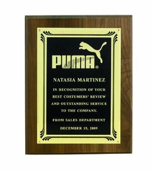 9 X 12 INCH GENUINE WALNUT PLAQUE WITH SCREENED FROSTED PLATE - COLOR OPTIONS