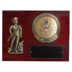 9 X 12 INCH MINUTEMAN PLAQUE WITH 4 INCH U.S. ARMY SYMBOL EMBOSSED MEDALLION