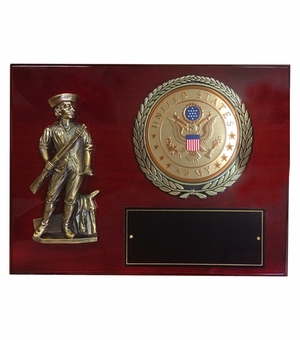 9 X 12 INCH MINUTEMAN PLAQUE WITH 4 INCH U.S. ARMY SYMBOL EMBOSSED MEDALLION