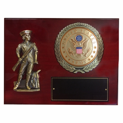 9 X 12 INCH MINUTEMAN PLAQUE WITH 4 INCH U.S. ARMY SYMBOL EMBOSSED MEDALLION