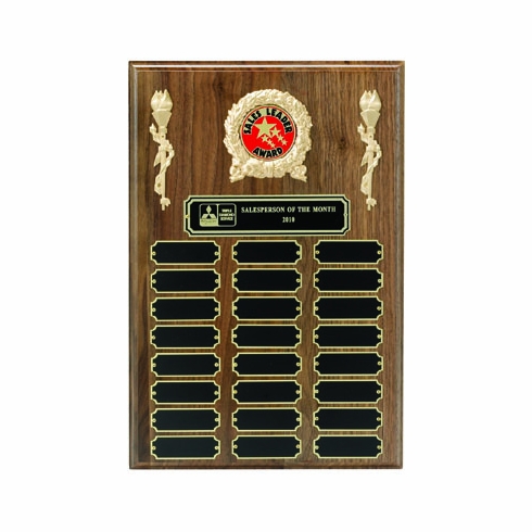 9 X 12 INCH MULTIPLE PLATE WALNUT FINISH PLAQUE, TAKES 2 INCH MEDALLION INSERT