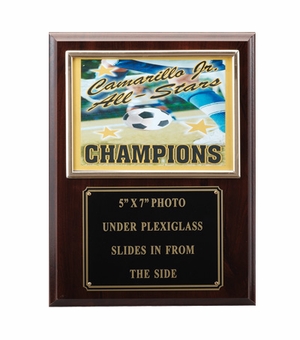 9 X 12 INCH PHOTO PLAQUE WALNUT FINISH HOLDS 5X7 PHOTO