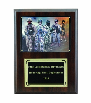 9 X 12 INCH PHOTO PLAQUE WALNUT FINISH HOLDS 5X7 PHOTO