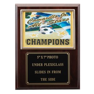 9 X 12 INCH PHOTO PLAQUE WALNUT FINISH HOLDS 5X7 PHOTO