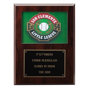 9 X 12 INCH PHOTO PLAQUE WALNUT FINISH HOLDS 5X7 PHOTO