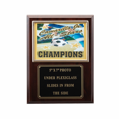 9 X 12 INCH PHOTO PLAQUE WALNUT FINISH HOLDS 5X7 PHOTO