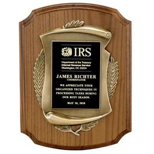 9 X 12 INCH PLAQUE GENUINE WALNUT WITH CAST ANTIQUE BRASS FRAME - MULTIPLE PLATE COLORS