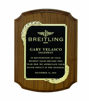 9 X 12 INCH PLAQUE GENUINE WALNUT WITH WREATH CASTINGS