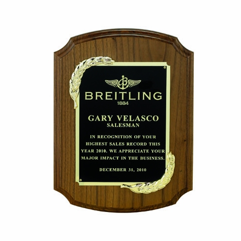 9 X 12 INCH PLAQUE GENUINE WALNUT WITH WREATH CASTINGS