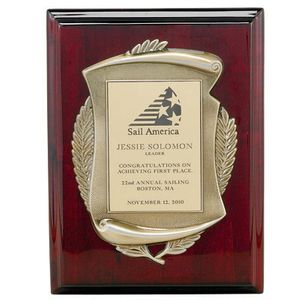 9 X 12 INCH PLAQUE ROSEWOOD PIANO FINISH WITH ANTIQUE BRASS STAMPED FRAME - MULTIPLE PLATE COLORS