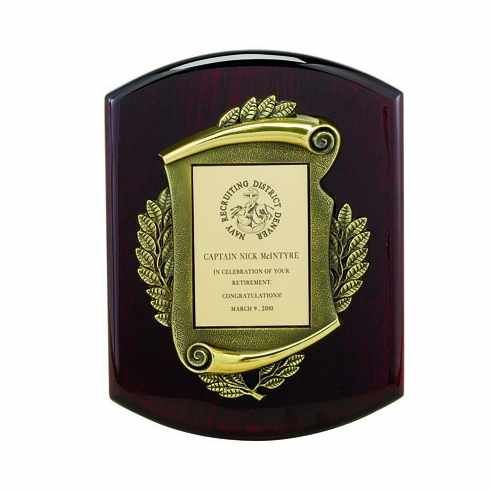 9 X 12 INCH PLAQUE ROSEWOOD PIANO FINISH WITH ANTIQUE BRASS STAMPED FRAME - MULTIPLE PLATE COLORS