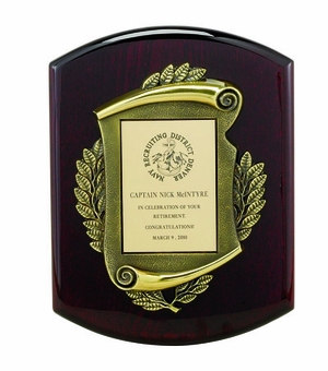 9 X 12 INCH PLAQUE ROSEWOOD PIANO FINISH WITH ANTIQUE BRASS STAMPED FRAME - MULTIPLE PLATE COLORS