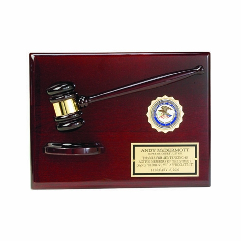 9 X 12 INCH PLAQUE ROSEWOOD PIANO FINISH WITH GAVEL AND BLOCK, HOLDS 2 INCH INSERT