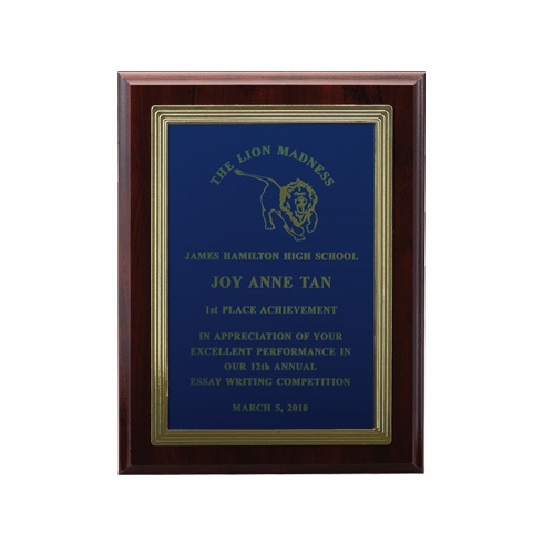 9 X 12 INCH PLAQUE WITH EMBOSSED FRAME AND SCREENED PLATE  -  COLOR OPTIONS