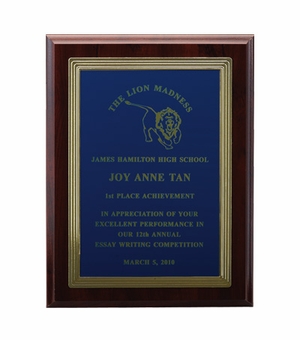 9 X 12 INCH PLAQUE WITH EMBOSSED FRAME AND SCREENED PLATE  -  COLOR OPTIONS