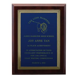 9 X 12 INCH PLAQUE WITH EMBOSSED FRAME AND SCREENED PLATE  -  COLOR OPTIONS