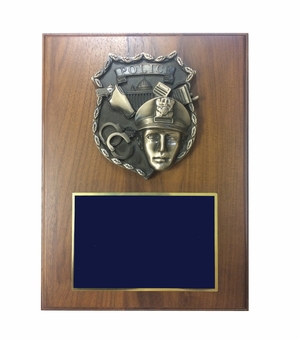 9 X 12 INCH POLICE SHIELD PLAQUE ON WALNUT VENEER BOARD