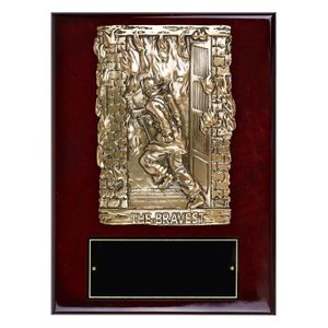 9 x 12 Inch Rosewood Piano Finish Fire Fighter Plaque With Electroplated Brass Plaque Mount And Black Screened Plate