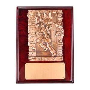 9 x 12 Inch Rosewood Piano Finish Fire Fighter Plaque With Electroplated Bronze Plaque Mount And Copper Plate