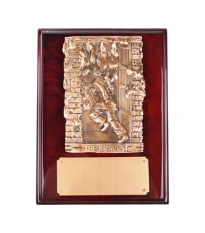 9 x 12 Inch Rosewood Piano Finish Fire Fighter Plaque With Electroplated Bronze Plaque Mount And Copper Plate