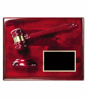 9 X 12 INCH ROSEWOOD PIANO FINISH GAVEL WITH BLOCK PLAQUE 