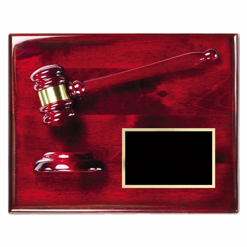 9 X 12 INCH ROSEWOOD PIANO FINISH GAVEL WITH BLOCK PLAQUE 