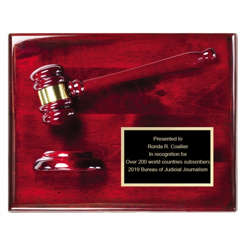 9 X 12 INCH ROSEWOOD PIANO FINISH GAVEL WITH BLOCK PLAQUE 