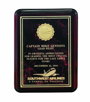 9 X 12 INCH ROSEWOOD PLAQUE WITH BURGUNDY PLATE TAKES INSERT