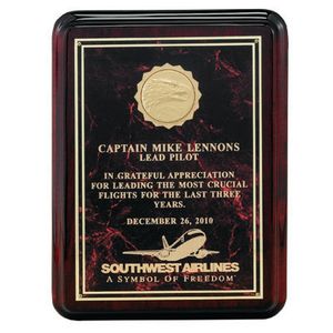 9 X 12 INCH ROSEWOOD PLAQUE WITH BURGUNDY PLATE TAKES INSERT