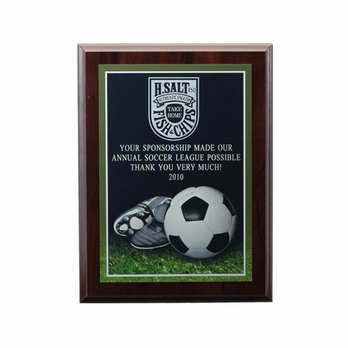 9 X 12 INCH SOCCER PHOTO SPORTS PLAQUE WITH LASER ENGRAVED PLATE