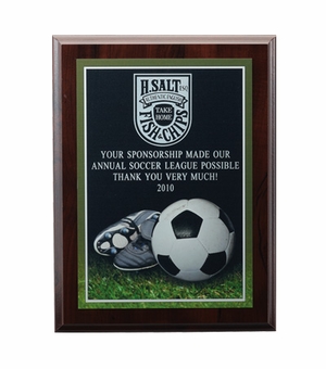 9 X 12 INCH SOCCER PHOTO SPORTS PLAQUE WITH LASER ENGRAVED PLATE