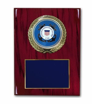 9 X 12 INCH U.S. COAST GUARD PLAQUE WITH 4 INCH EMBOSSED MEDALLION