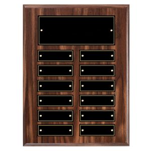 9 X 12 INCH WALNUT FINISH PERPETUAL PLAQUE WITH BLACK & GOLD PLATES