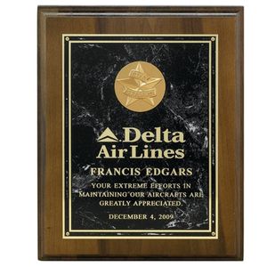 9 X 12 INCH WALNUT FINISH PLAQUE, TAKES 2 INCH INSERT - MULTIPLE PLATE COLOR OPTIONS