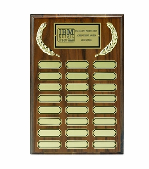 9 X 12 MULTIPLE PLATE WALNUT PLAQUE WITH SATIN BRASS SILKSCREENED PLATES