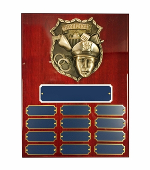 9 X 12 PERPETUAL POLICE SHIELD PLAQUE ON PIANO CHERRY FINISH BOARD