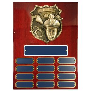 9 X 12 PERPETUAL POLICE SHIELD PLAQUE ON PIANO CHERRY FINISH BOARD