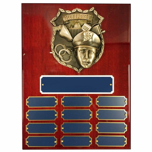 9 X 12 PERPETUAL POLICE SHIELD PLAQUE ON PIANO CHERRY FINISH BOARD