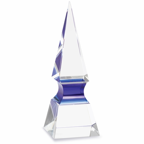 9 x 3-1/4 INCH OPTICAL CRYSTAL BLUE RISER OBELISK AWARD