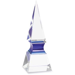 9 x 3-1/4 INCH OPTICAL CRYSTAL BLUE RISER OBELISK AWARD