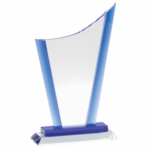 9 x 5-1/2 INCH OPTICAL CRYSTAL PEAK AWARD WITH ICE BLUE EDGES