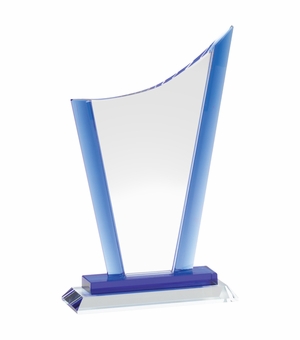 9 x 5-1/2 INCH OPTICAL CRYSTAL PEAK AWARD WITH ICE BLUE EDGES